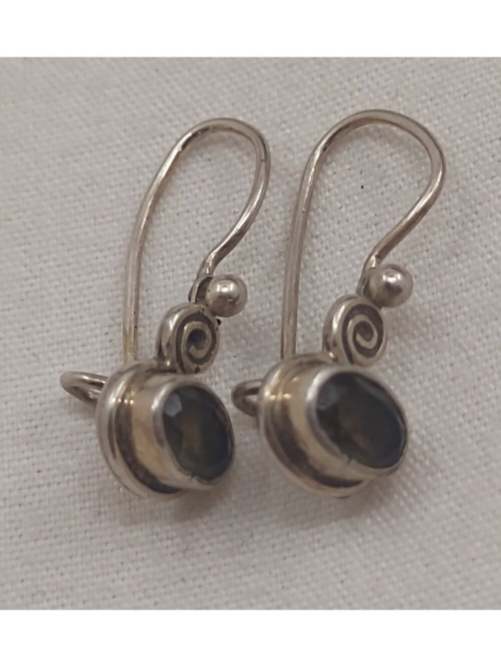 925 Sterling Silver Smokey Onyx Oval Swirl Bali Dangle Earrings